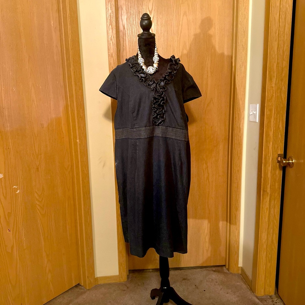 Denim Dress with Ruffle Collat